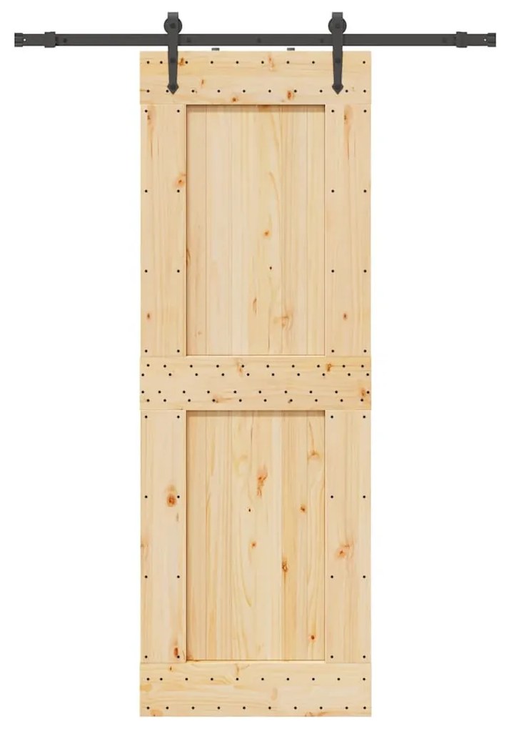 Tömör fenyőfa tolóajtó fémszerelékszettel 80 x 210 cm