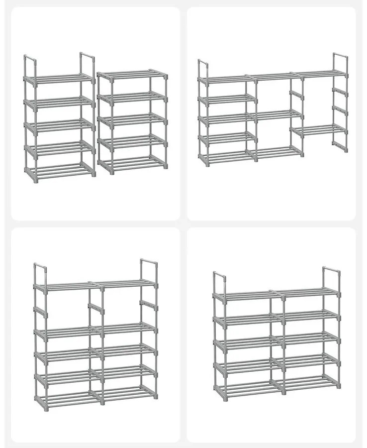 10 polcos cipőtartó, cipőtároló polc 174x45x30cm, szürke