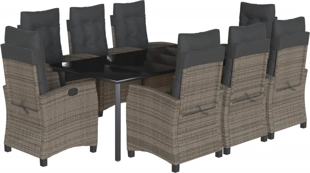 vidaXL 9 részes szürke polyrattan kerti étkezőgarnitúra párnával