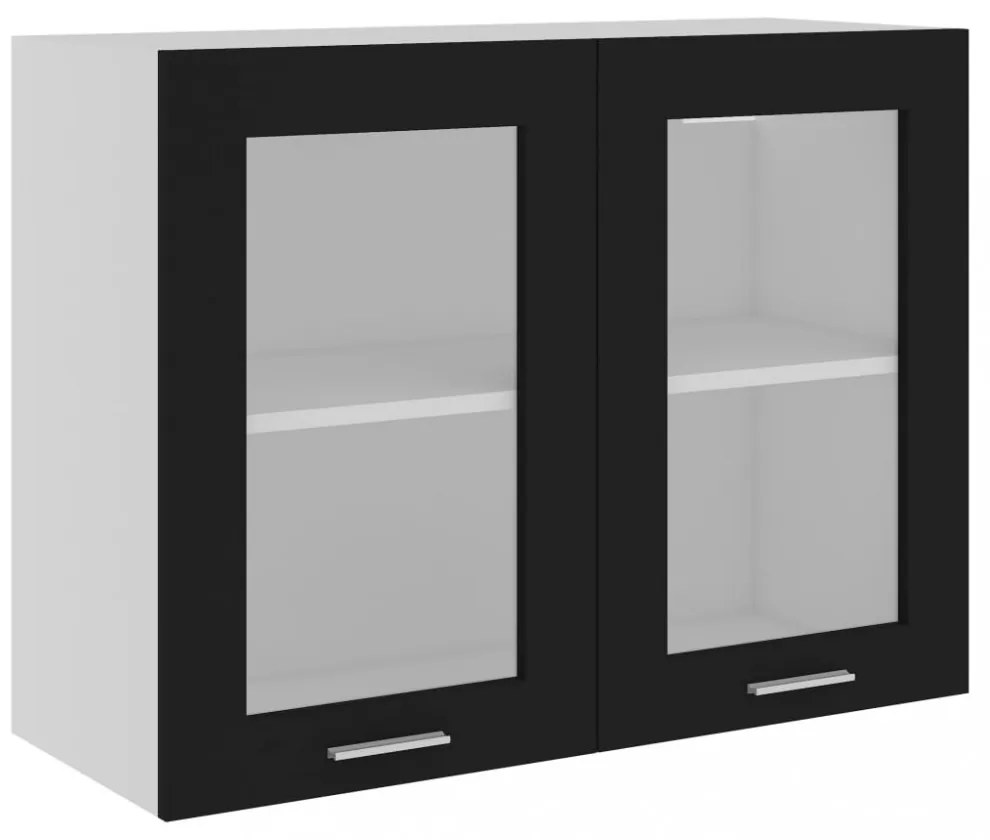 fekete szerelt fa függő üvegszekrény 80 x 31 x 60 cm