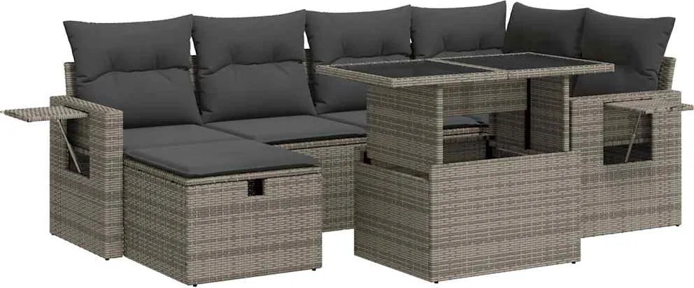 vidaXL 7 részes szürke polyrattan kerti ülőgarnitúra párnákkal