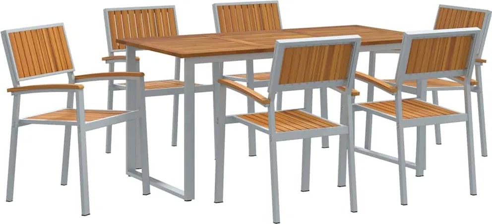vidaXL Kert étkező szett 7 pcs Szürke Tömör Akácfa