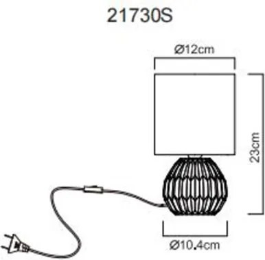 Globo 21730S Asztali lámpa, kerámia fekete, textil fekete, kábel PVC fekete, billenőkapcsoló a kábelen, ø: 120mm, M: 230mm, kábel hossza 1300mm, 1x E14 40W 230V izzó nélkül