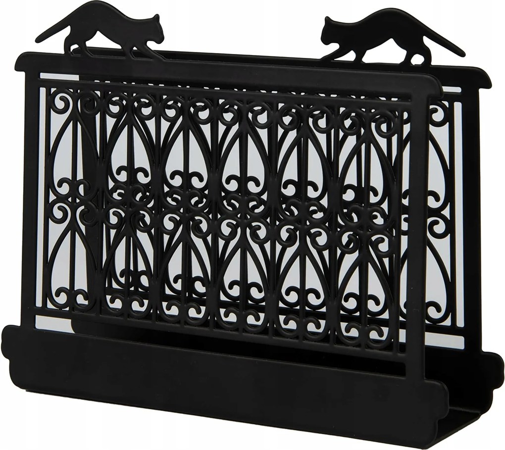 Fém szalvétatartó macska motívummal, fekete színben