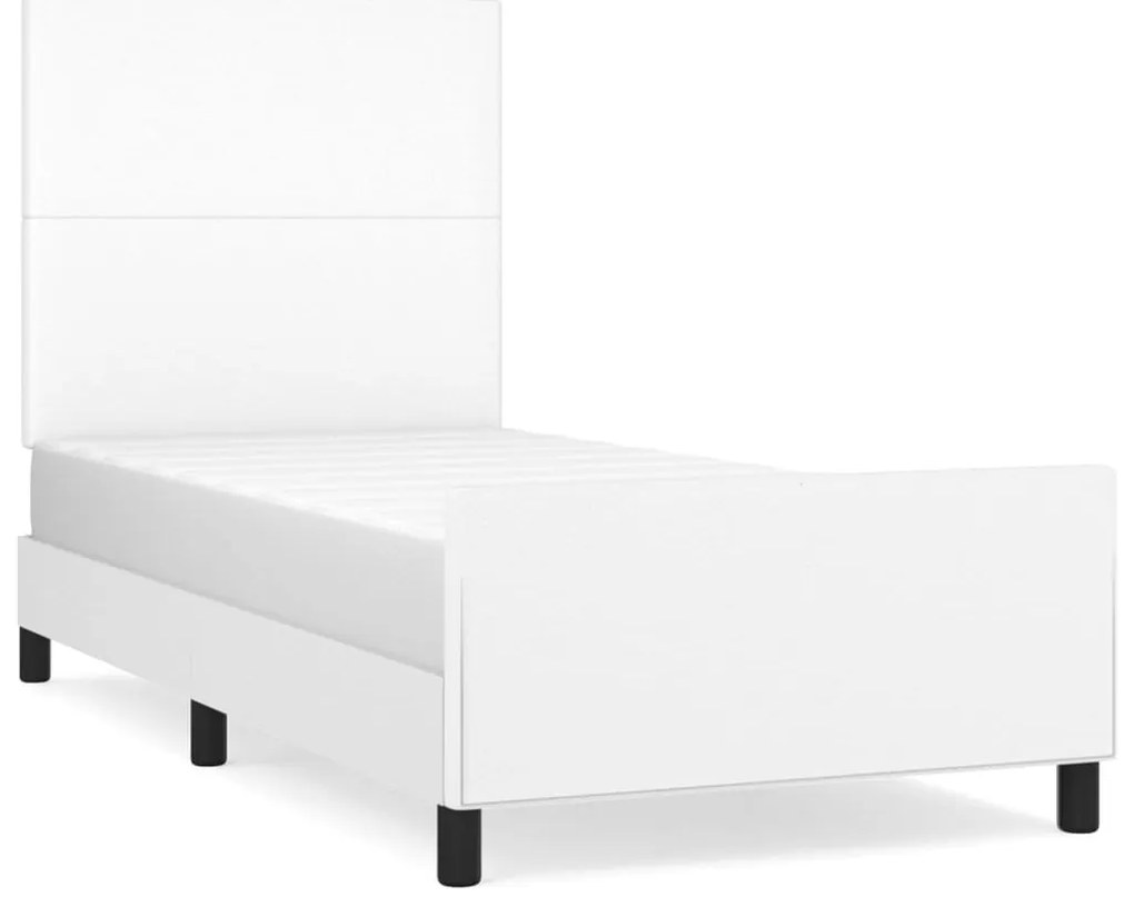 fehér műbőr ágykeret fejtámlával 90 x 200 cm