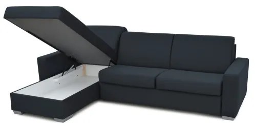 Kinyitható sarokkanapé ágyfunkcióval, tárolóval, L alakú, LEKA lv. kék