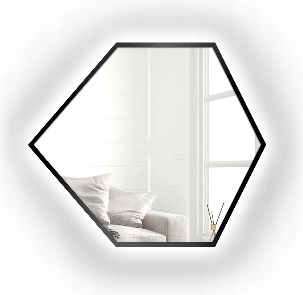 Geometriai tükör fekete Mdf keretben, Led háttérvilágítással Geome 150x130