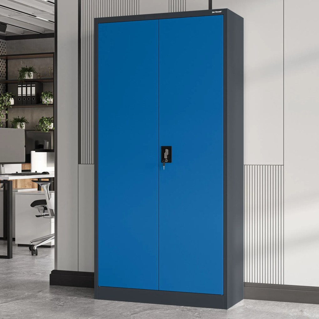 Fém iratszekrény JAN, 900 x 1850 x 400 mm, antracit-kék