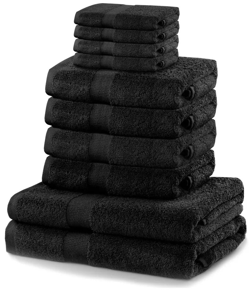 Marina Black szett 8 fekete törölközővel és 2 fürdőlepedővel - DecoKing