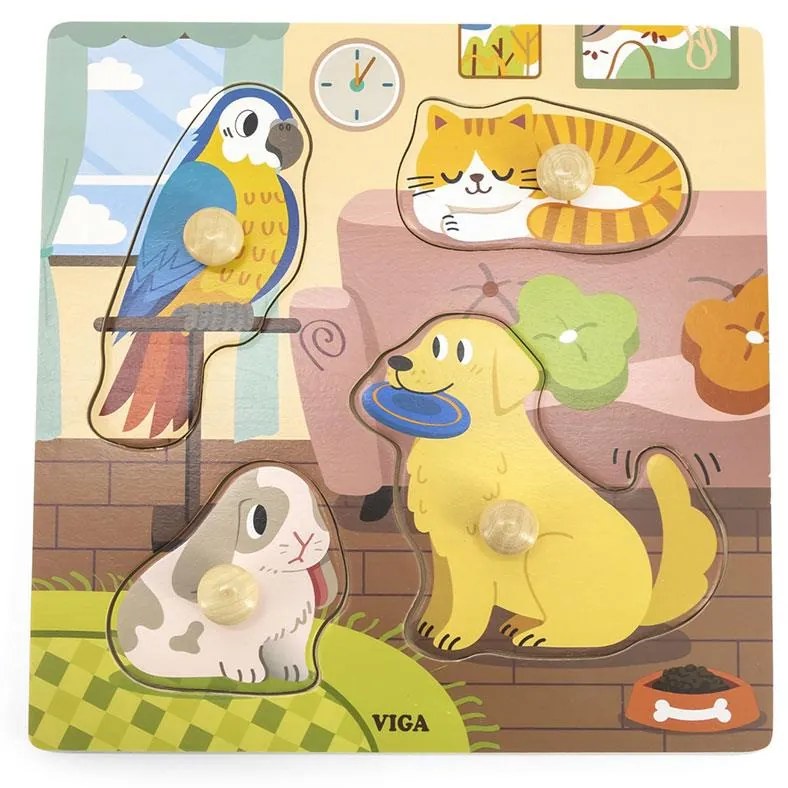 Gyermek fa puzzle Viga Háziállatok 4 db