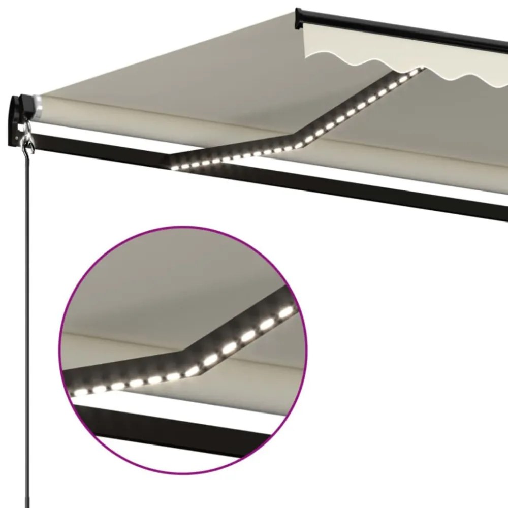 krémszínű kézzel kihúzható LED-es napellenző 400 x 350 cm
