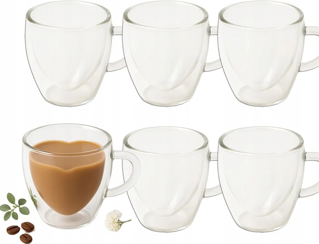 Bergman dupla üveges szív thermo pohár szett 250ml 6 db-os