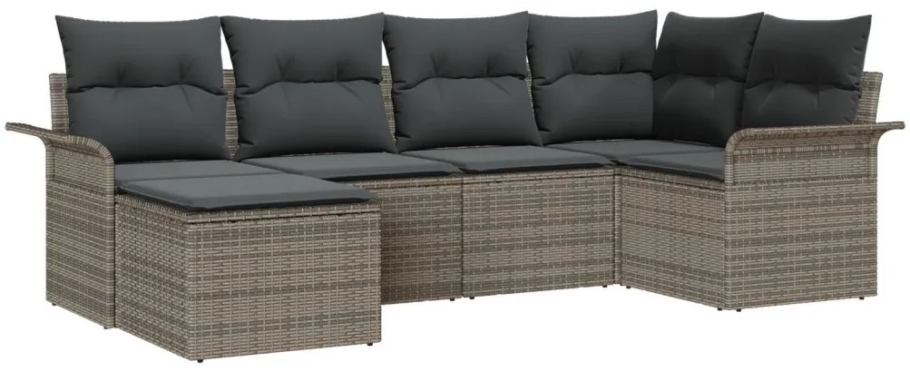 6 részes kertibútor szett párnákkal Szürke Poli Rattan, 2 személyes kertibútor tárolóval és párnákkal Szürke Poli Rattan