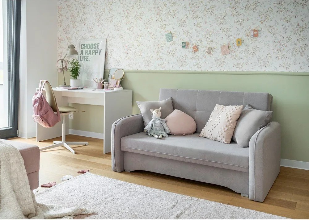 Világosszürke zsenília kinyitható-tárolóhelyes kanapé 155 cm Laine – ELTAP