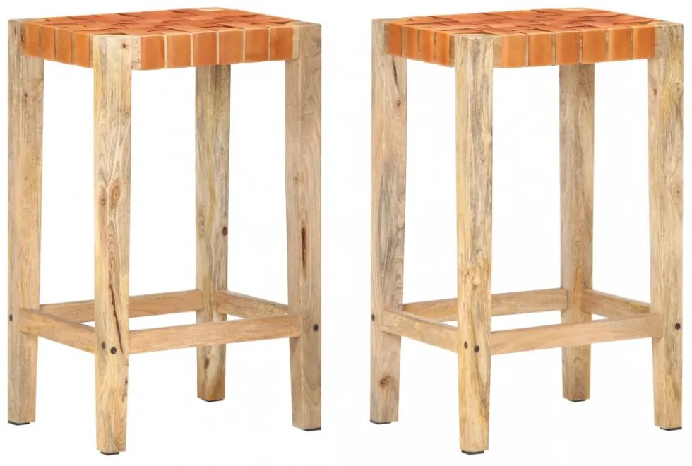 2 db barna valódi bőr bárszék 75 cm