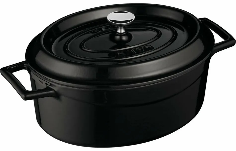 LAVA Metal Öntöttvas ovális fazék, fekete, 7 l,átmérő 31 cm