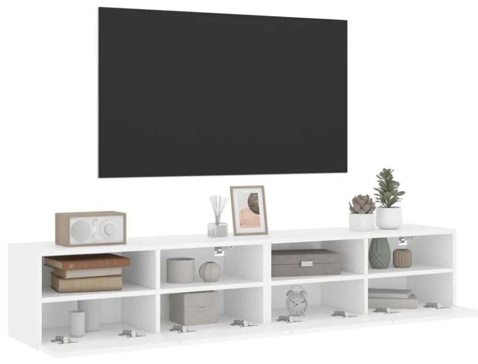 2 db fehér szerelt fa fali TV-szekrény 80 x 30 x 30 cm