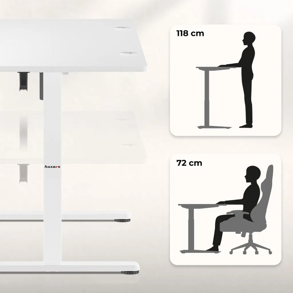 Elektromos állítható magasságú íróasztal, memória funkcióval, 120 cm x 60 cm, fehér