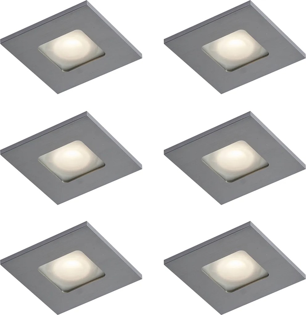6 darabos modern, szögletes, gunmetal színű, süllyesztett spotlámpa szett IP44 - Qure