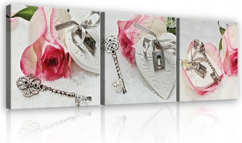 Vászonkép 75x25 Szerelem szív kulcs zár rózsa romantika hűség titok