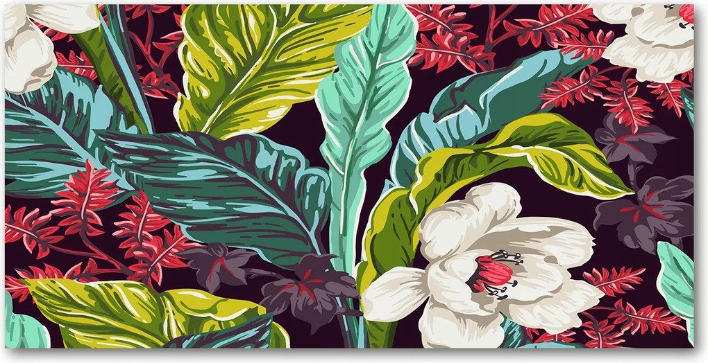 Konyhai panel Trópusi virágok 140x70 cm Ragasztó