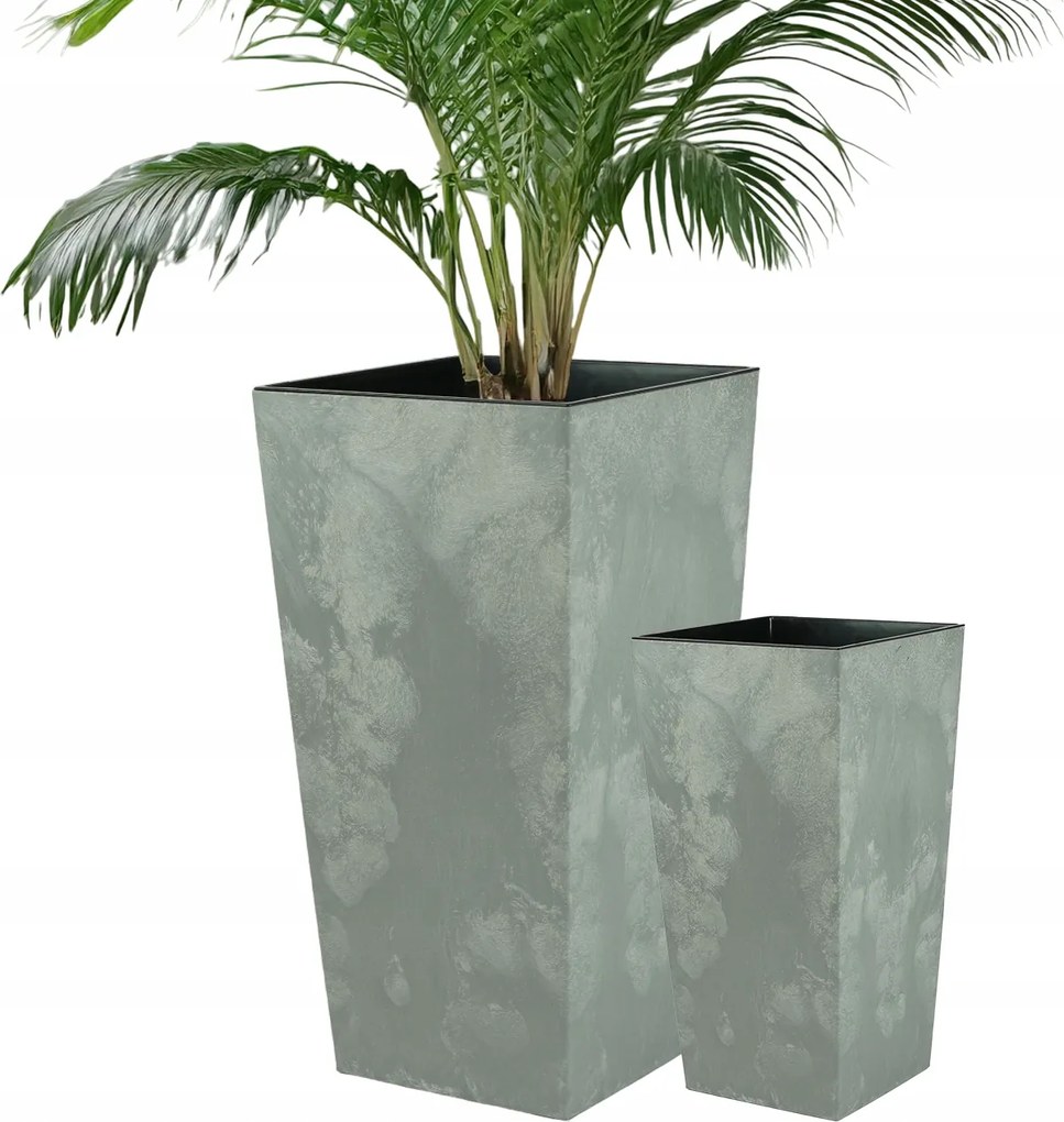 Virágtartó Szürke Beton 47 CM Magas, Dekoratív Betéttel