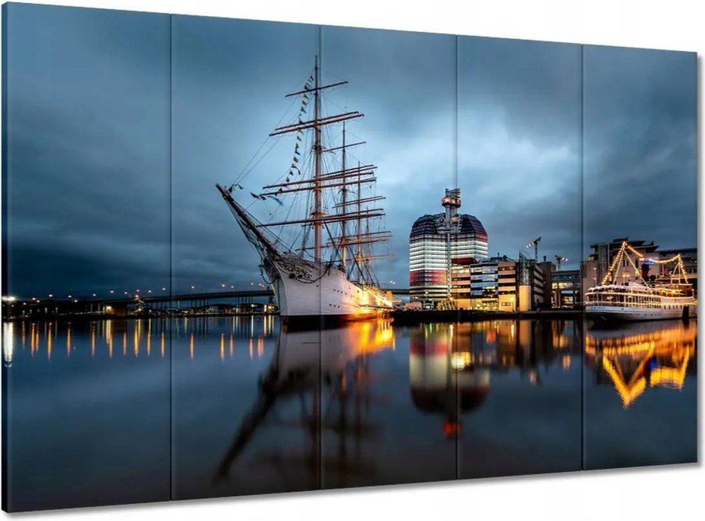 Vászonkép 100x70 Vitorláshajó a kikötőben éjszaka