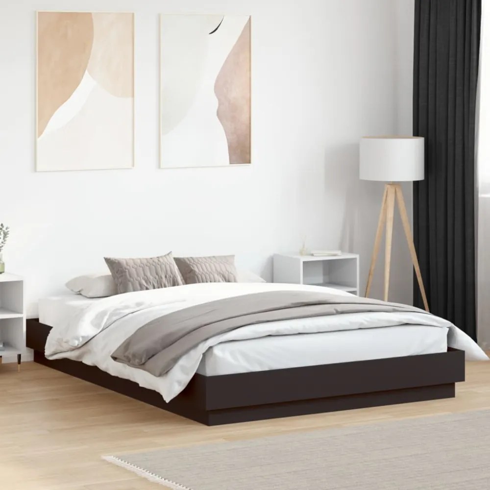 fekete ágykeret LED-es matrac nélkül 150 x 200 cm