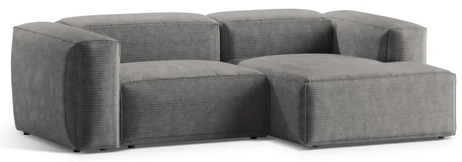 Világosszürke kordbársony sarokkanapé (jobb oldali-heverő résszel) Bergano – Cosmopolitan Design