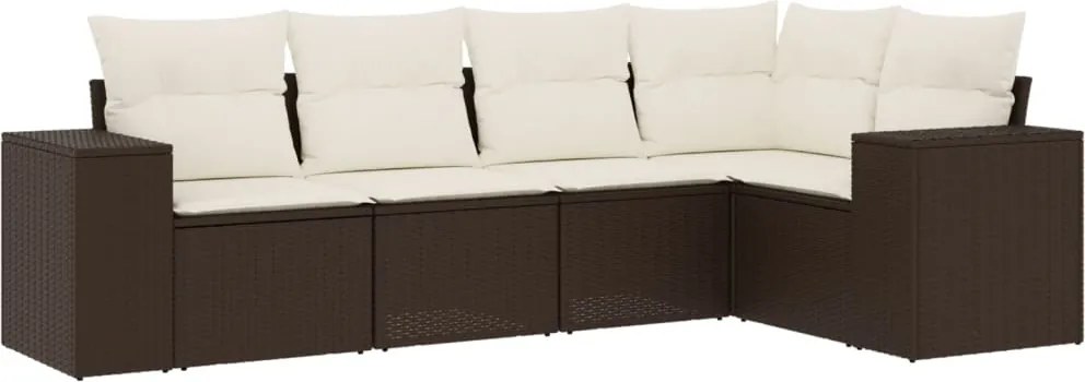 vidaXL 5 részes barna polyrattan kerti ülőgarnitúra párnával
