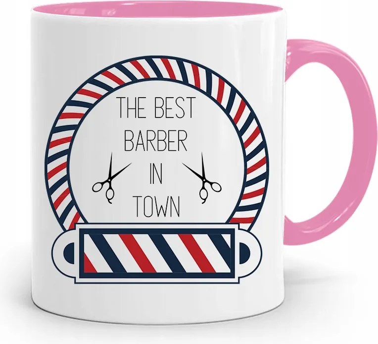Rózsaszín Bögre Fodrászoknak The Best Barber In Town fényképes nyomtatással
