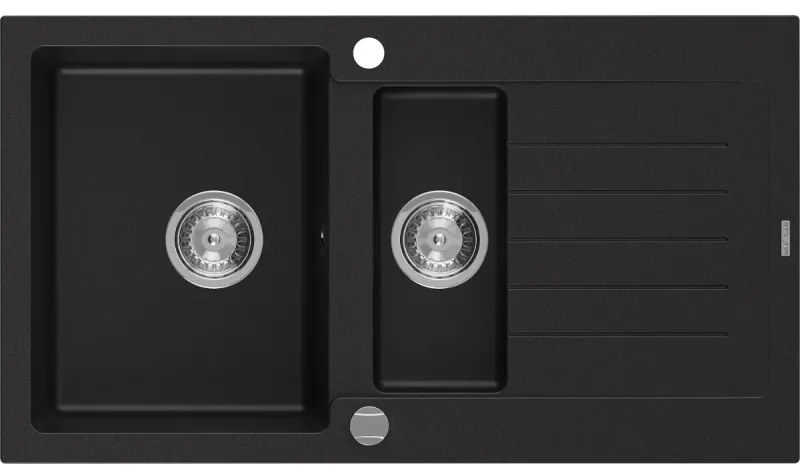 Mexen Matias 1.5-medencés gránit mosogató rövid edényszárítóval 900 x 505 mm, Fekete - 6502901505-77