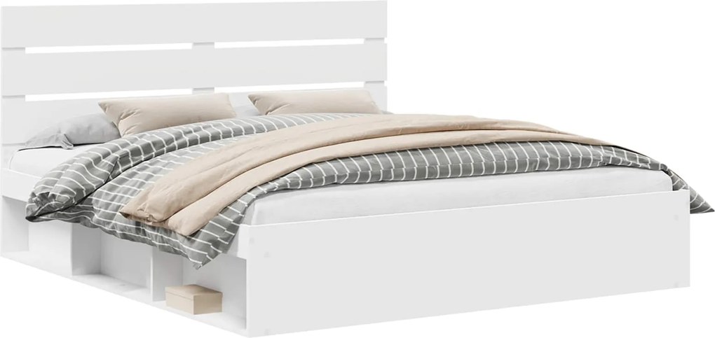 vidaXL Ágykeret fejtámlával Fehér 200 x 200 cm Tömör fenyőfa