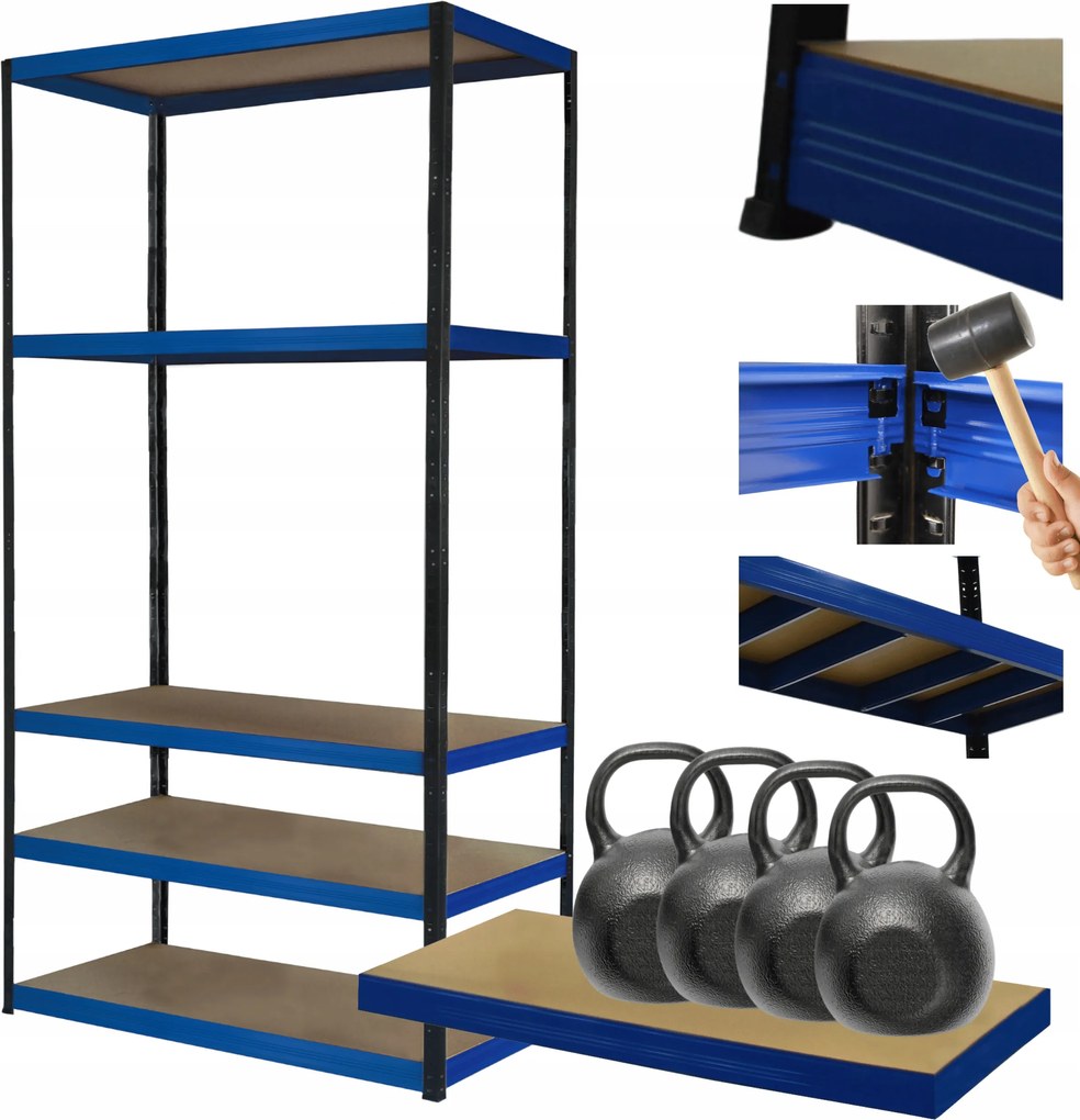 Tárolószekrény fém állvány Helios 213x90x35cm 5Px400kg Tömör Kék