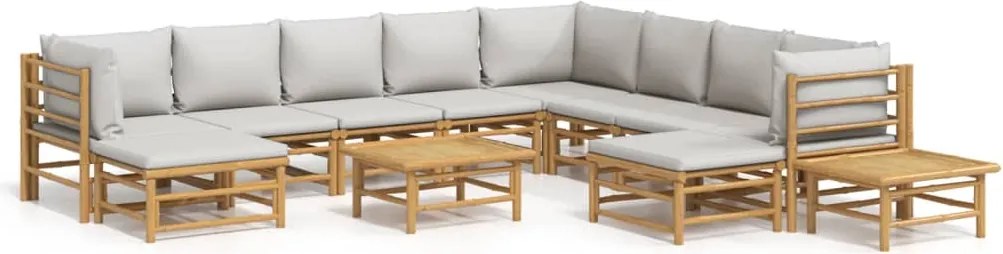 vidaXL 12 részes bambusz kerti ülőgarnitúra világosszürke párnákkal