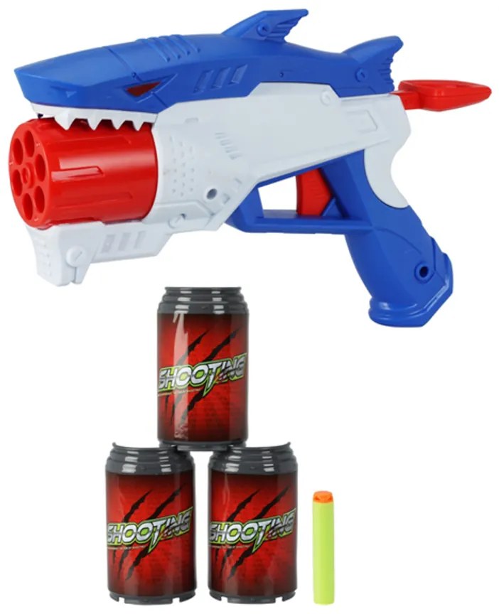 Cápa NERF darts pisztoly 8 DB EVA hab tölténnyel és 3 db palackkal, kék, 27 x 23 x 5 cm