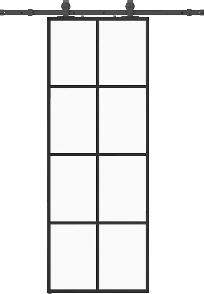 vidaXL fekete ESG üveg tolóajtó fémszerelvény-szettel 76x205 cm