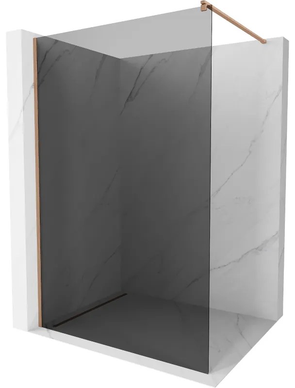 Mexen Kioto, Walk-In zuhany paraván 140 x 200 cm, 8mm szürke üveg, réz matt profil, 800-140-101-65-40