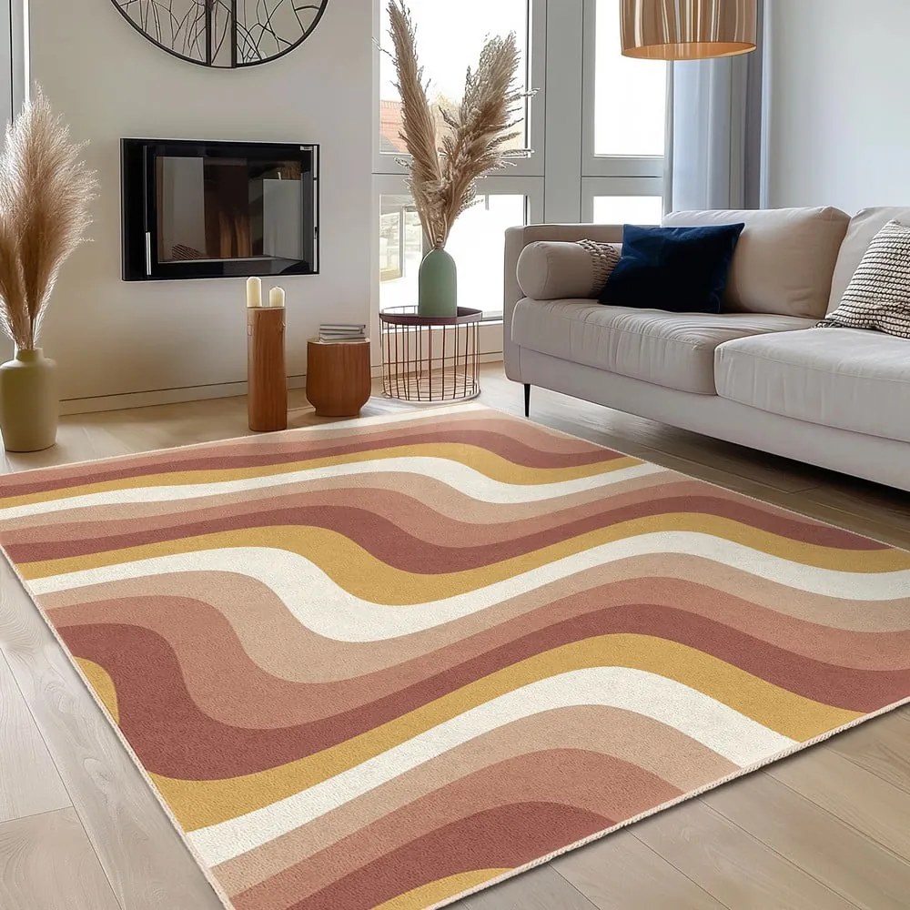 Okkersárga-törtrózsaszín mosható szőnyeg 80x150 cm Creamy Strawberry Swirl – Mila Home