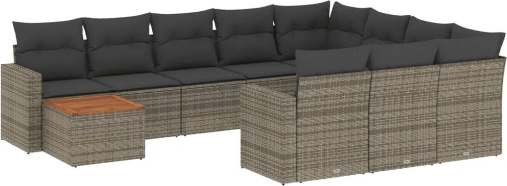 vidaXL 11 részes szürke polyrattan kerti ülőgarnitúra párnákkal