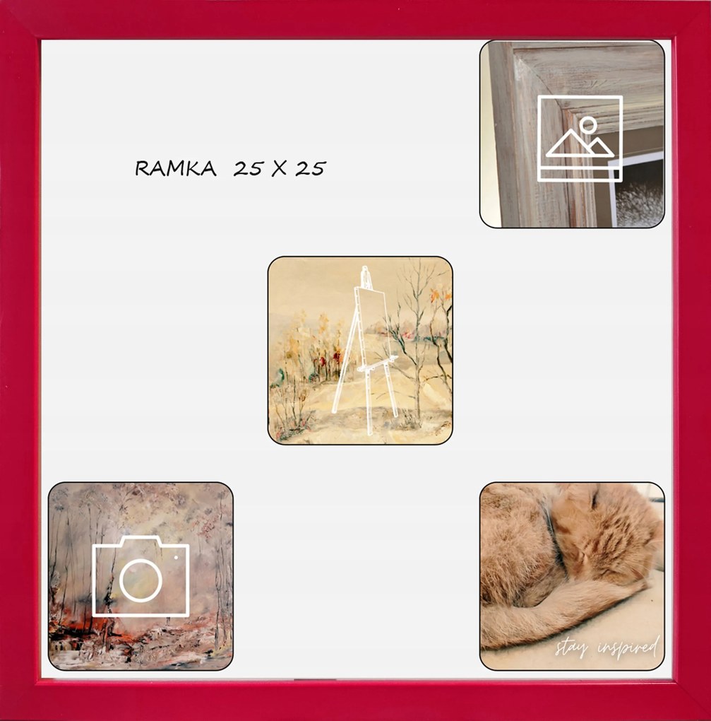 Kész Fotókeret Képekhez 25X25 Fa 15 MM Piros Szín Fa