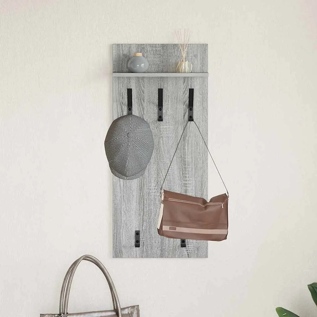 Fali Kabáthorog polcokkal Szürke sonoma 90 x 40 x 10 cm Faanyag