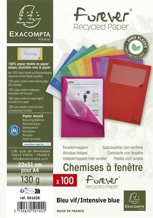 Mappa, ablakos, karton, EXACOMPTA Forever®, fényes kék (EX50102E)