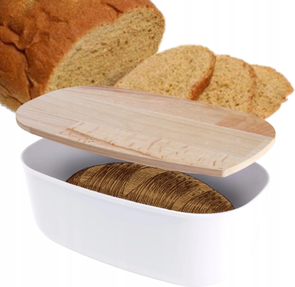 Kenyértartó Fa Deszkával Fehér Nagy 2IN1 Jó Sláger