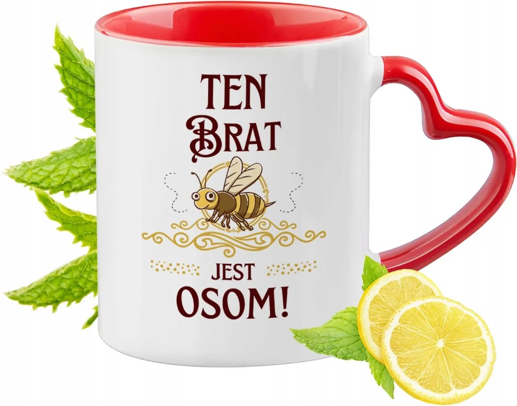 Testvérnek Piros Bögre Szív Alakú Füllel Ajándék Nyomtatott