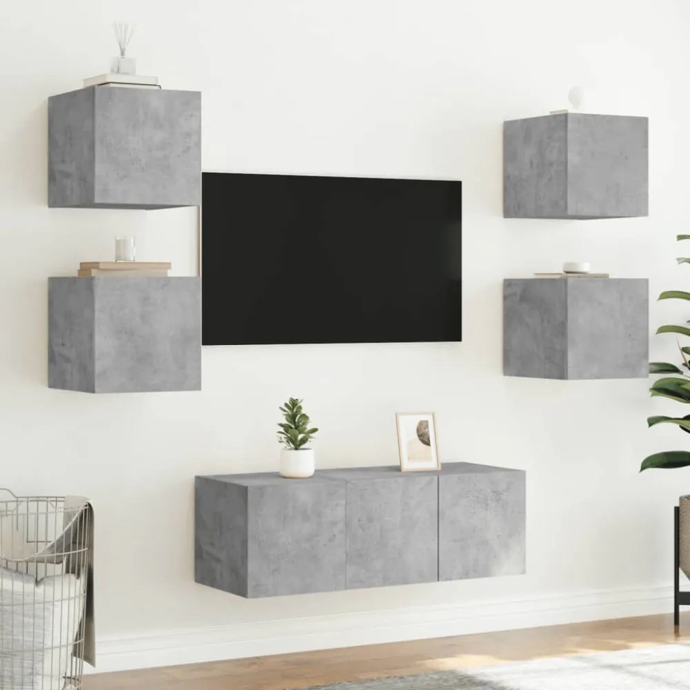 betonszürke falra szerelhető TV-szekrény LED-del 30,5x35x30 cm