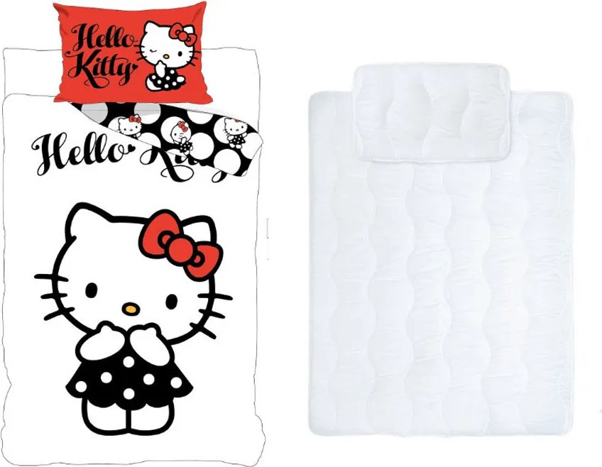 Hello Kitty Black Dress gyerek, ovis ágyneműhuzat és paplan/párna szett 100x135 cm 40x60 cm