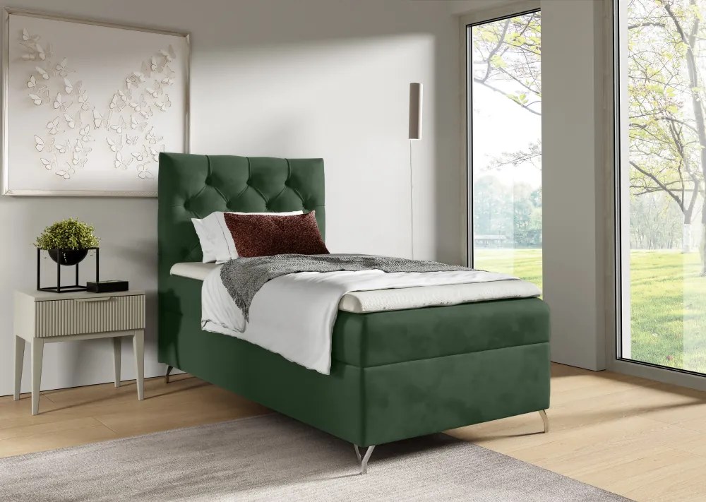 Boxspring ágy, 90x200, zöld Velvet szövet, balos, GULIETTE + ajándék