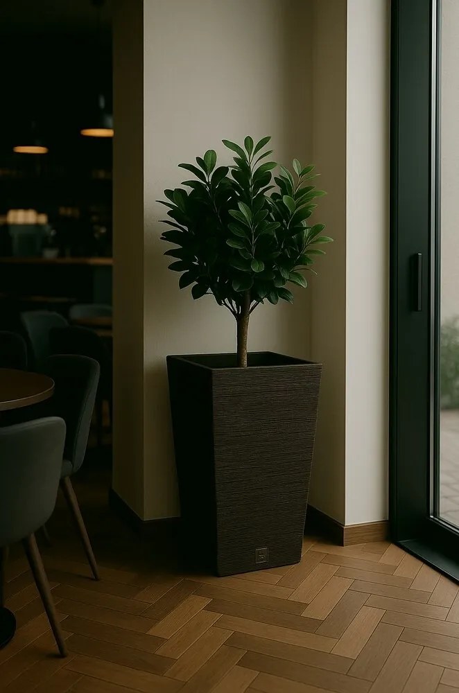 FURU SQUARE ECO WOOD virágtartó betéttel 24 cm, sötétbarna, S