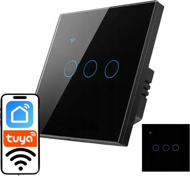 Kapcsoló Üveg Wifi Fénykapcsoló Fekete Tripla Tuya Smart FI60